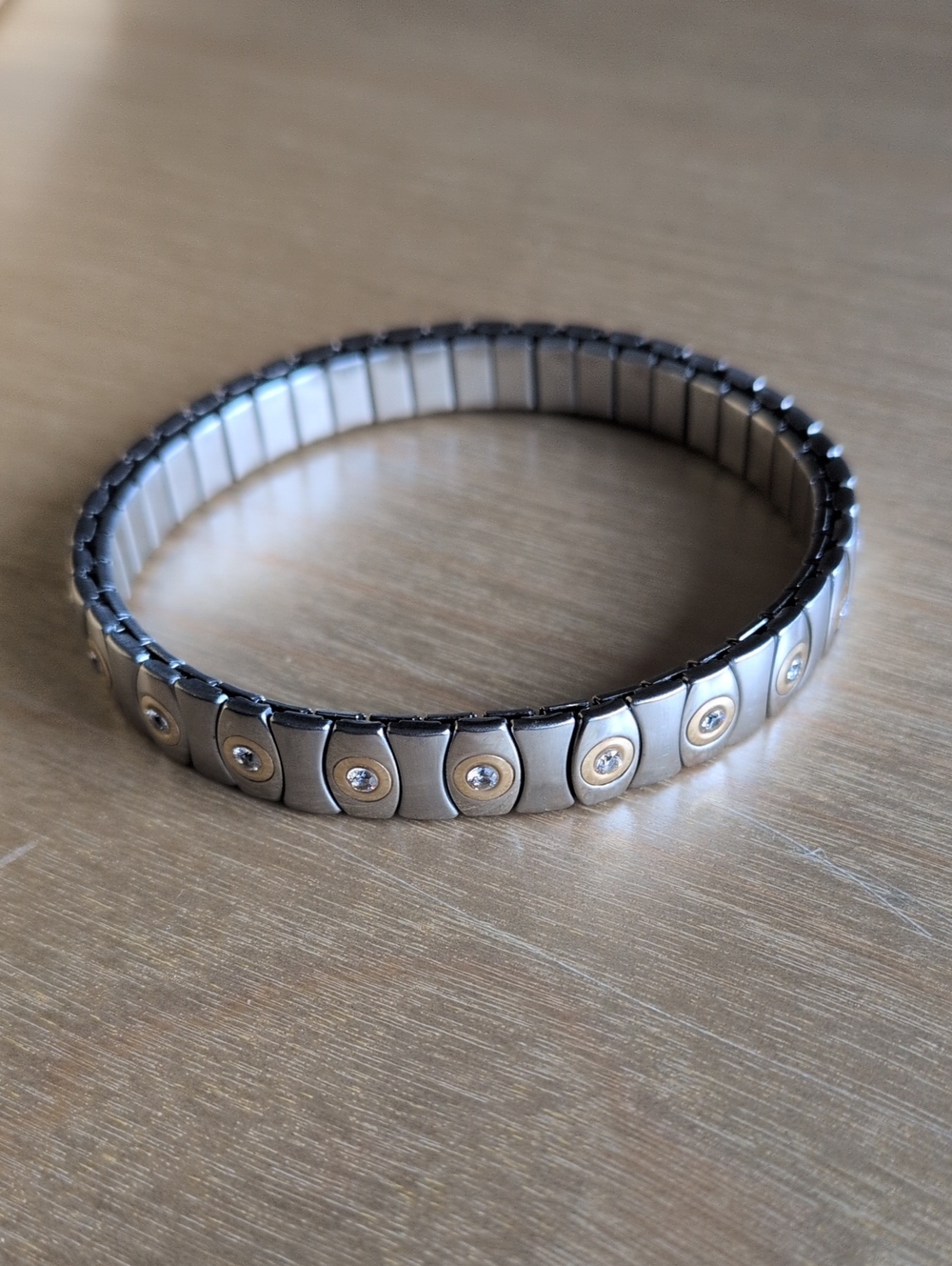 Speidel Stretch Stainless Steel Bracelet with 14k Gold Accents and CZ